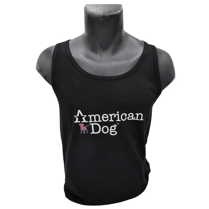 Black 100% Cotton Tank Top American Dog logo on Front