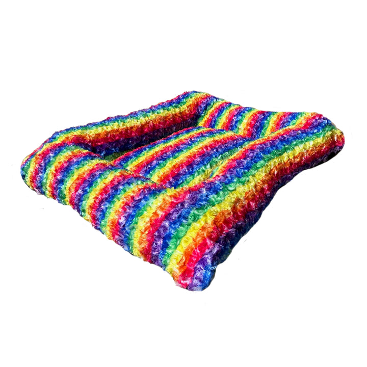 Rainbow striped fleece rectangle dog bed