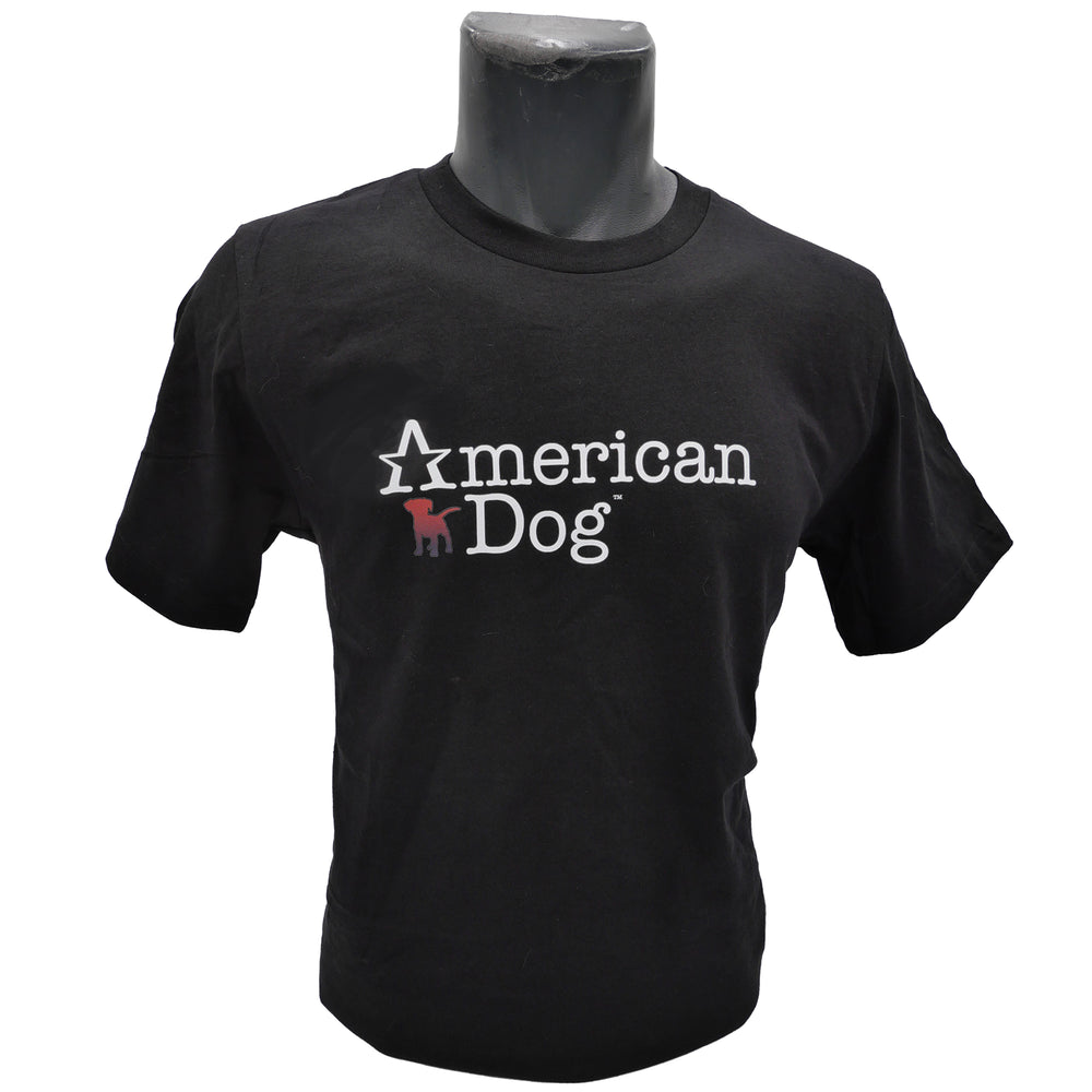 Black 100% cotton T-shirt American Dog Logo on front