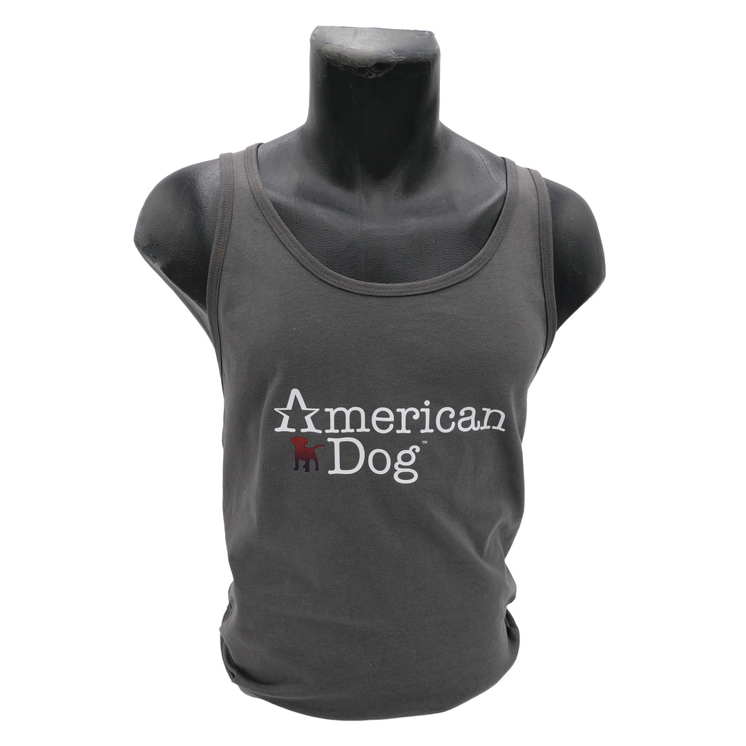 Gray 100% Cotton Tank Top American Dog logo on Front