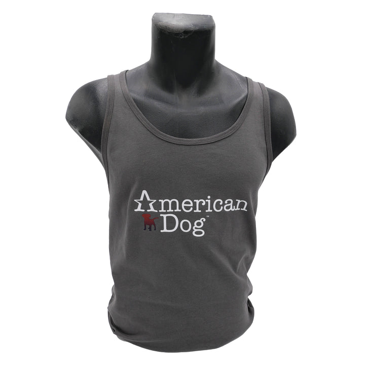 Gray 100% Cotton Tank Top American Dog logo on Front