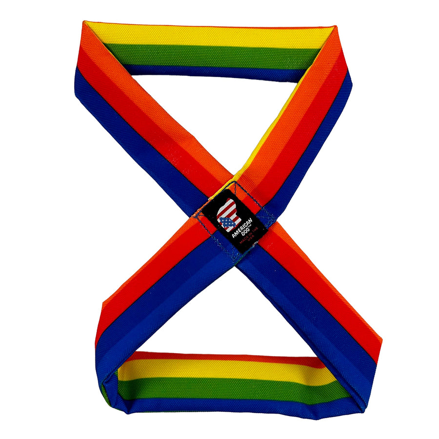 Infinity shaped  dog toy with rainbow stripes