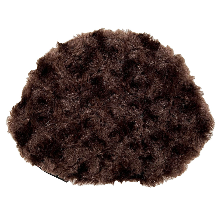 backside of owl dog toy brown fuzzy face