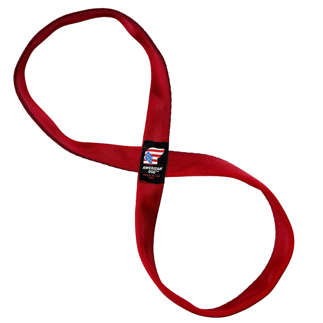 Red figure 8 shaped tuggable dog toy