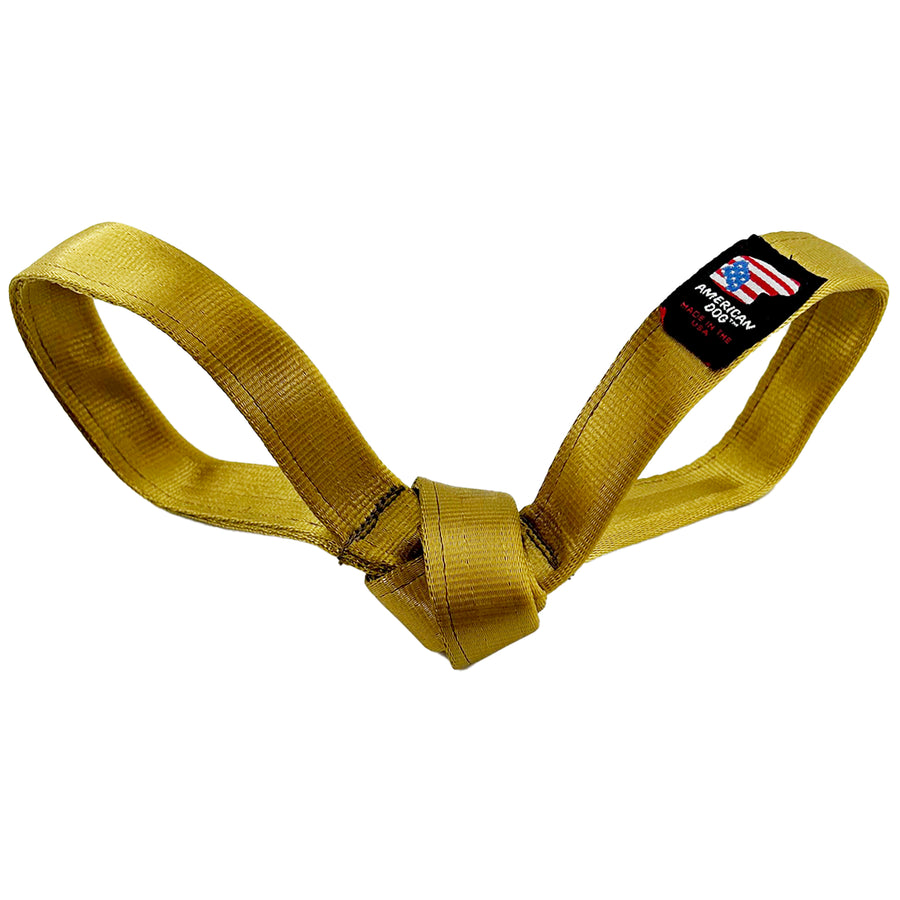 Golden seatbelt with two loops and a knotted center