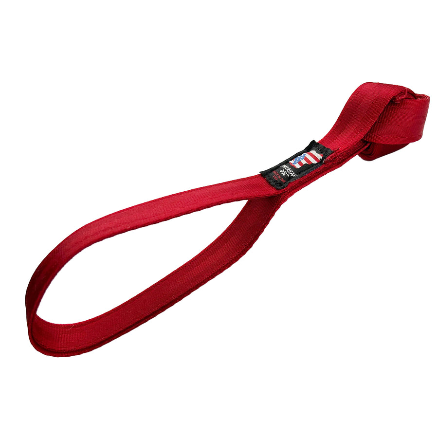 Red seatbelt knotted tie shaped with handle