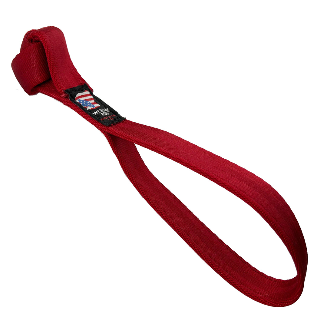 Red seatbelt knotted tie shaped with handle