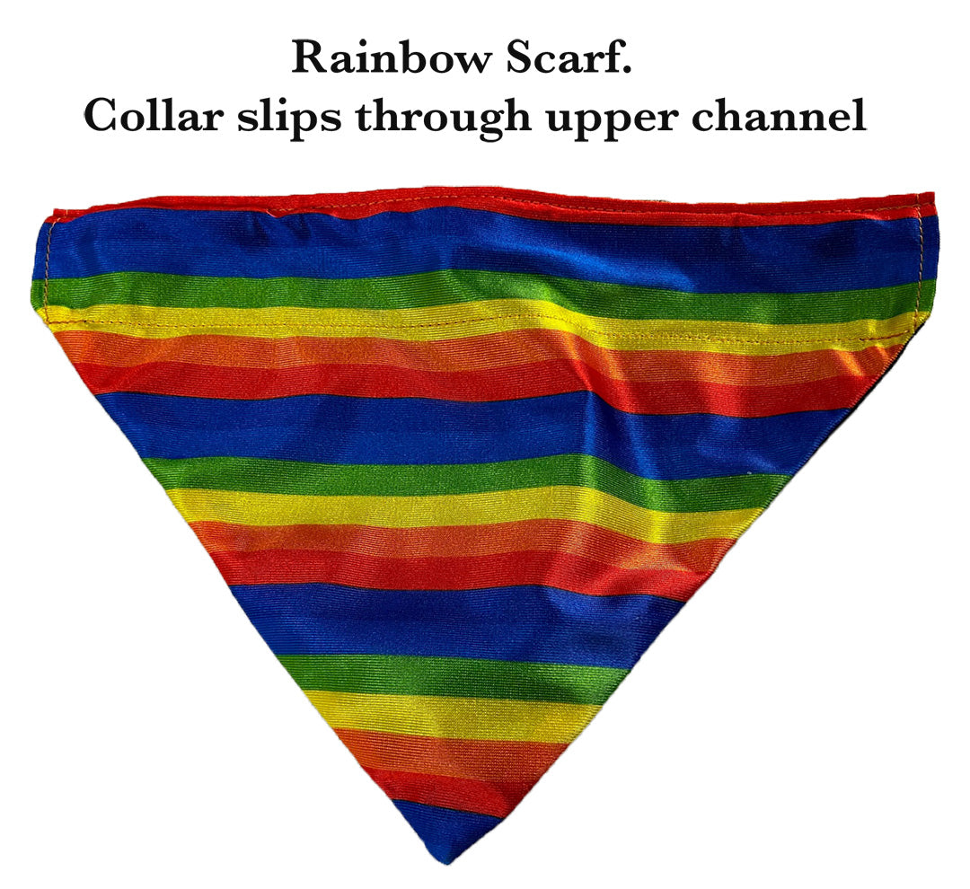Rainbow scarf with tunnel to slip collar through